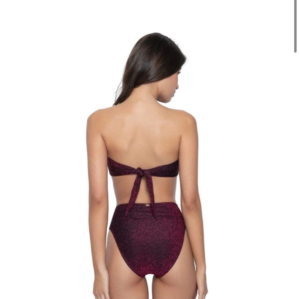 NWT PilyQ Garnet Sparkle Hillary High Waist Bikini 👙D Cup/medium bottom. - Picture 3 of 5